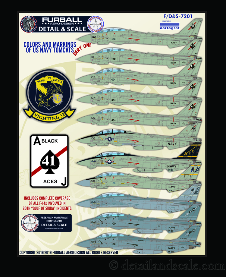 WATERSLIDE Decal Sheet FURDS7201 1:72 Furball Aero Design Colors and Markings of US Navy F-14 Tomcats Part 1 